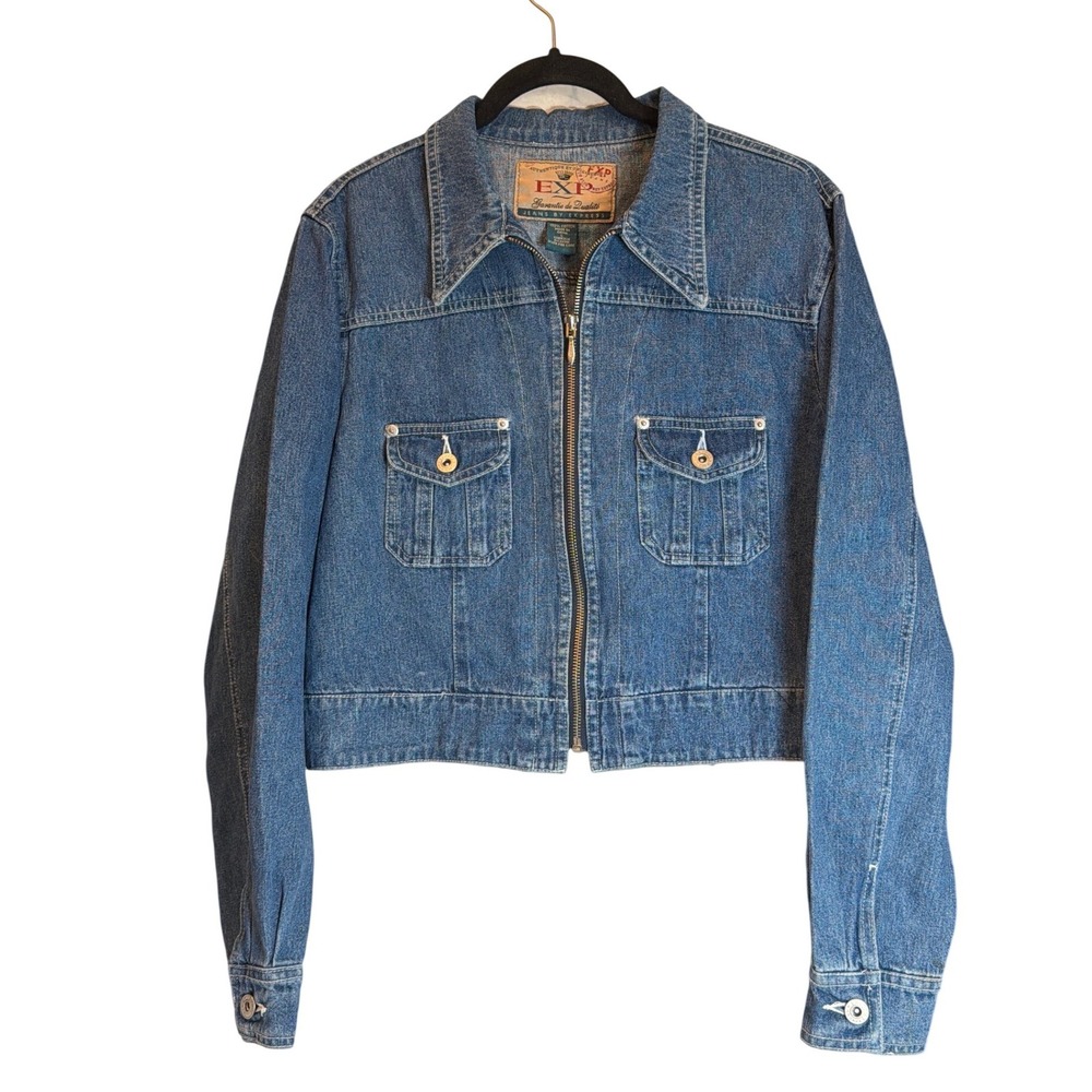 Vintage EXP Jeans by Express Denim Jacket Medium Wash Cropped Full Zip Womens L